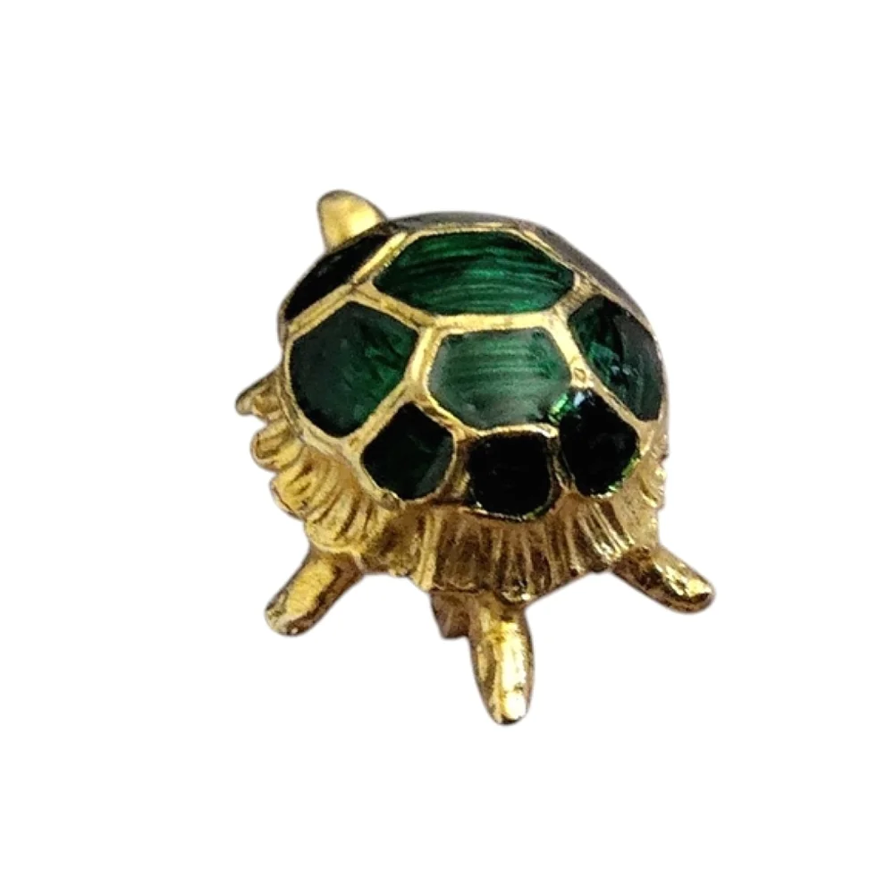 Vintage Gold Tone Green Enamel Turtle Brooch – Small Animal Pin